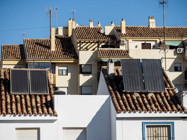 Solar panels on the roof stock photo