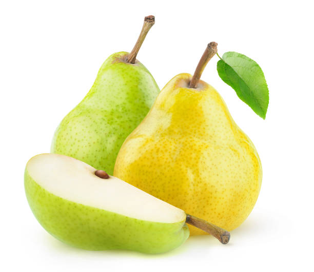 istock Yellow and green isolated pears whole and piece 1256295642