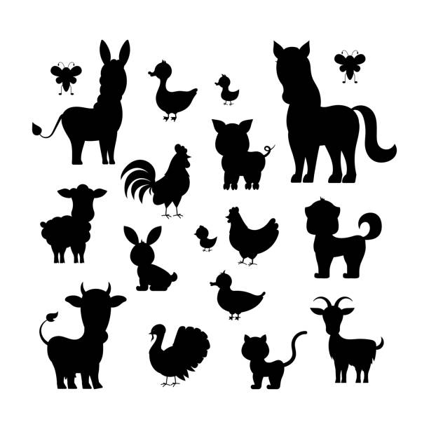 istock Farm animals black silhouette set isolated on white background. 1256296268