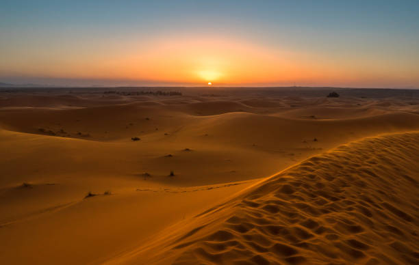 Sunset over the Sahara at Merzouga, Morocco stock photo
