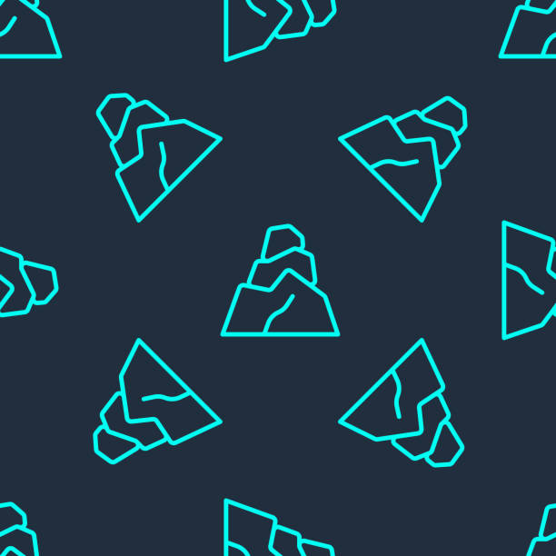 녹색 라인 바위 돌 아이콘 블루 배경에 고립 된 매끄러운 패턴. 벡터 - pattern seamless heavy close up stock illustrations