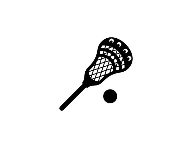 illustrations, cliparts, dessins animés et icônes de icône bâton de crosse et boule. symbole plat de lacrosse sport isolé - vecteur - la crosse