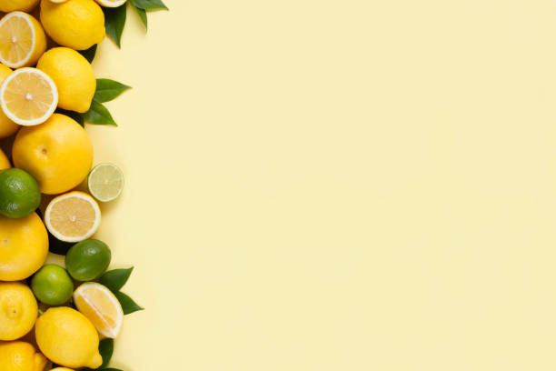 istock Citrus Fruits on Yellow Background 1256302855