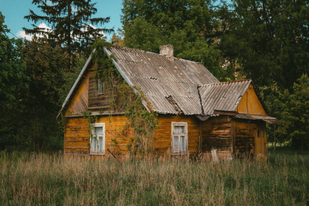 istock Old wooden hut. Rural landscape 1256307148