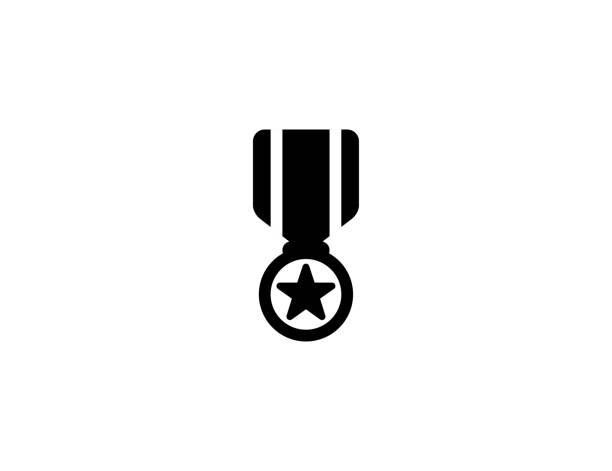 ilustraciones, imágenes clip art, dibujos animados e iconos de stock de icono de la medalla militar. símbolo de la medalla militar aislada - vector - medal star shape war award
