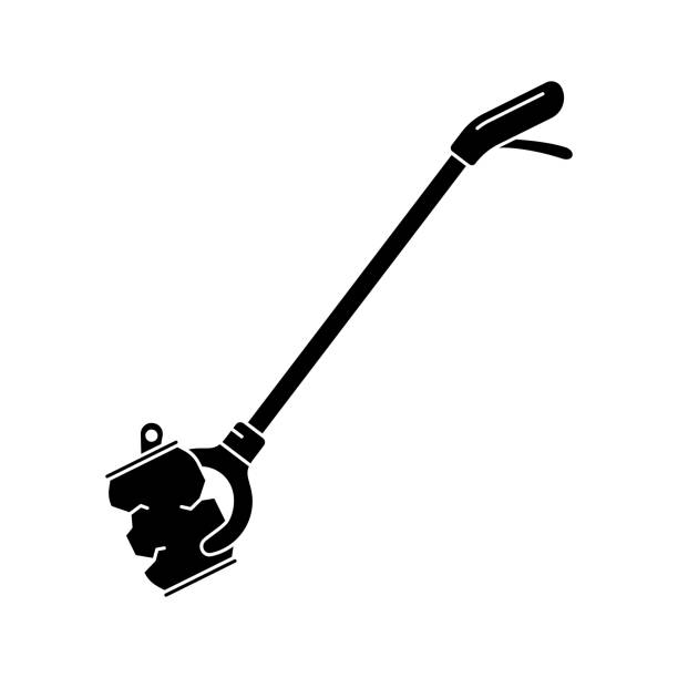 Silhouette Picking up garbage stick Silhouette Picking up garbage stick. Outline icon of litter picker gripper and crushed can. Black illustration of Long-reach grabber. Flat isolated vector on white background. Symbol of trash removal littering stock illustrations