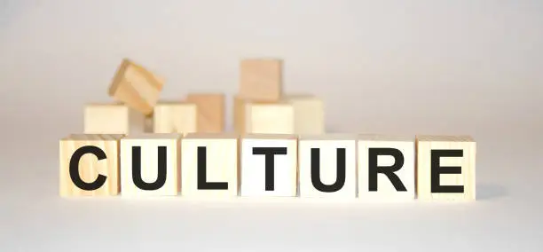 Photo of Word culture made with wood building blocks,stock image
