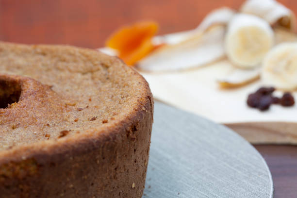 banana cake with apricot and chestnuts. stock photo