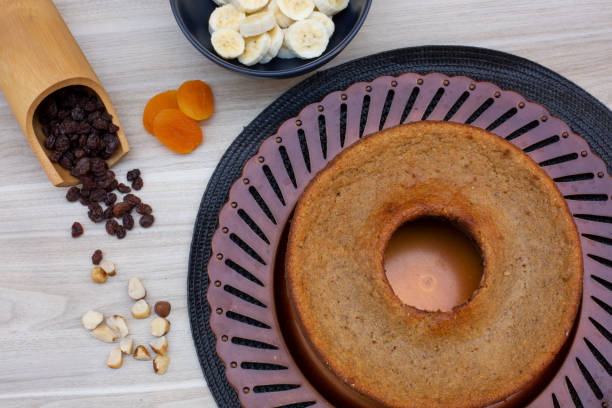 banana cake with apricot and chestnuts. stock photo