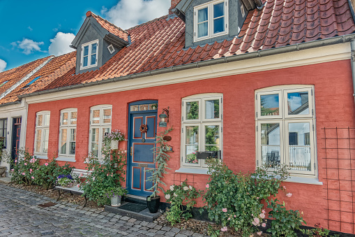 House on the cobbled streets in the medieval city Ribe, Denmark