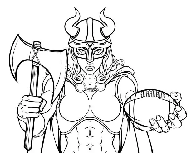 Vector illustration of Viking Female Gladiator Football Warrior Woman