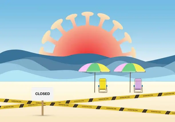 Vector illustration of Lockdown the beach due to coronavirus outbreak