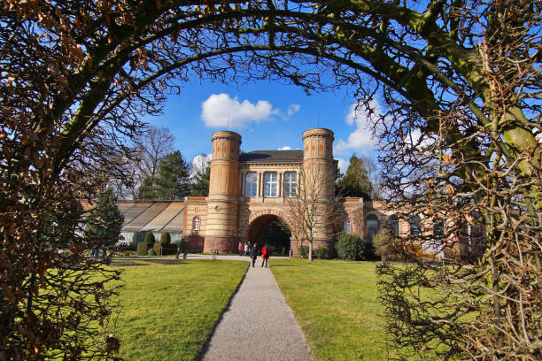 orangerie in karlsruhe mit zierbogen - royal botanical garden stock-fotos und bilder