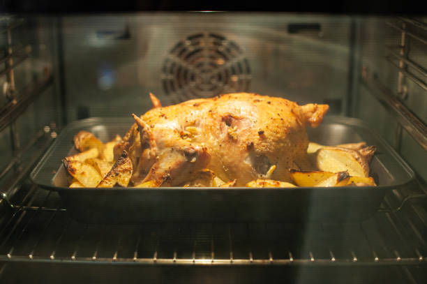Fried chicken with baked potatoes