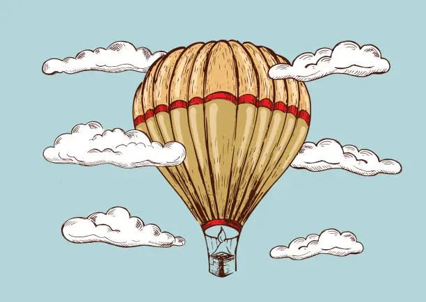 Vector illustration of Hot air balloon vintage style. Hand drawn illustration. Vector