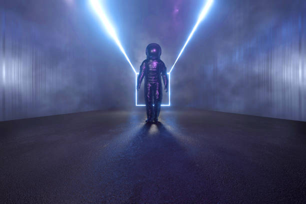istock 3D Illustration of a Astronaut in a dark Alien interior 1256313564