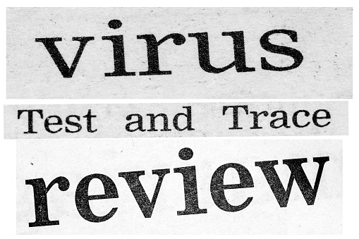 Angularly shot black and white newspaper with copy space in the middle. Written words Sample Text in the blank square on the blurred tabloid page background. Designer mockup for paper news page. Type