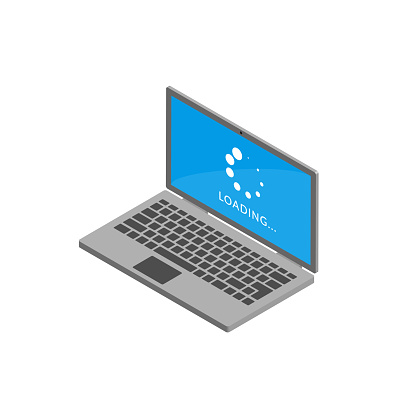Laptop Computer With Loading Screen Isometric Illustration Isolated On ...