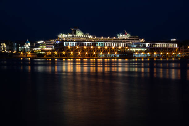 Piraeus, Greece - 22 May 2019. A huge cruise ship anchored in Piraeus port