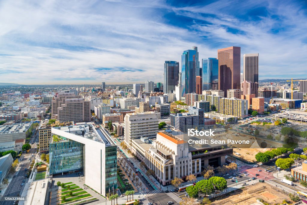 Los Angeles, California, USA Downtown Aerial Cityscape Los Angeles, California, USA downtown cityscape from above in the afternoon. City Of Los Angeles Stock Photo