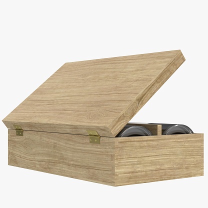 3D rendering illustration of a wooden box with two wine bottles