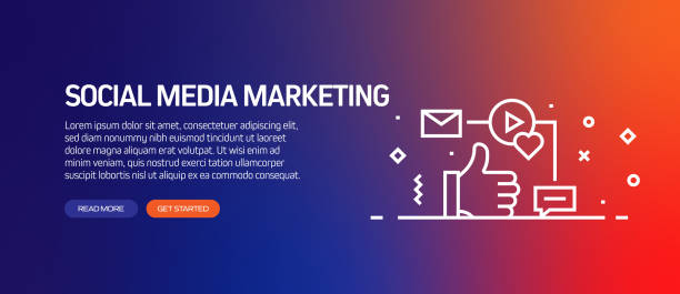 istock Social Media Marketing Related Banner Design with Icons. Modern Line Style Vector Illustration 1256329519