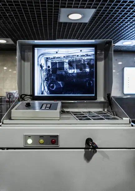 Luggage on display of the x-ray security scanner