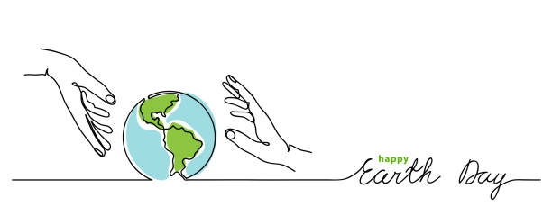 ilustrações de stock, clip art, desenhos animados e ícones de happy earth day vector background. simple planet and hands. - globe human hand earth world map