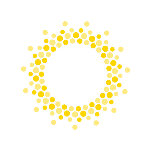ilustraciones, imágenes clip art, dibujos animados e iconos de stock de símbolo de verano. icono moderno del sol. puntos y puntos de forma de círculo soleado. concepto de logotipo vectorial aislado sobre fondo blanco - logotipo ilustraciones