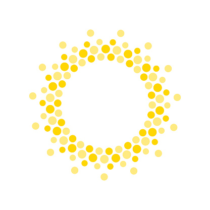Summer symbol. Sun modern icon. Dots and points sunny circle shape. Isolated vector logo concept on white background.