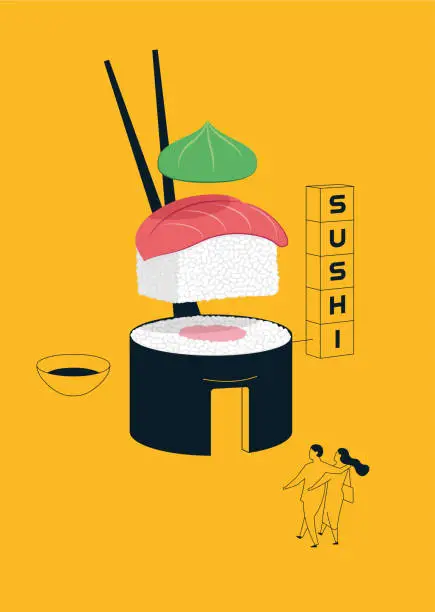 Vector illustration of sushi bar