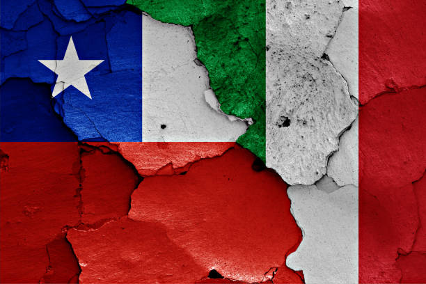 flags of Chile and Italy painted on cracked wall