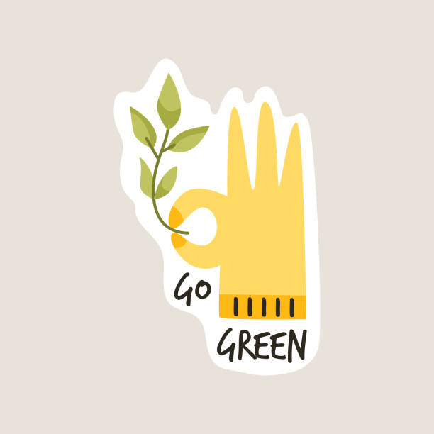 緑のスローガンを行く。環境コンセプト。okを示す手。 - patch planet protection ecosystem点のイラスト素材／クリップ�アート素材／マンガ素材／アイコン素材