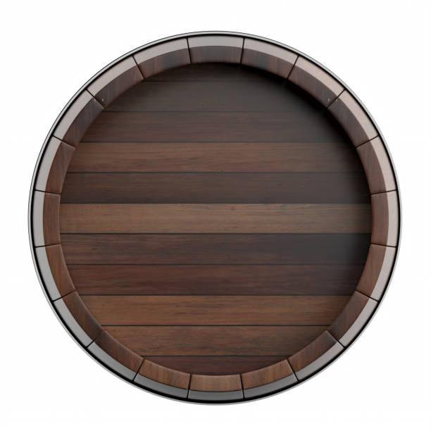 istock Wooden barrel top view isolated on white background 3d illustration 1256345102