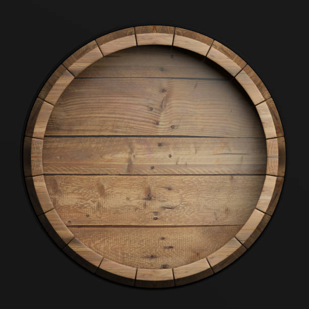 Wooden barrel top view isolated on black background 3d illustration Wine, beer , alcohol template. Old wooden barrel isolated on black background, top view. Whiskey, bourbon cellar concept. 3d illustration oak wood grain stock pictures, royalty-free photos & images