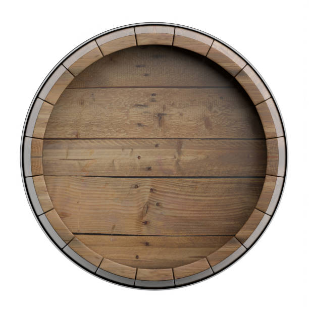 istock Wooden barrel top view isolated on white background 3d illustration 1256345104