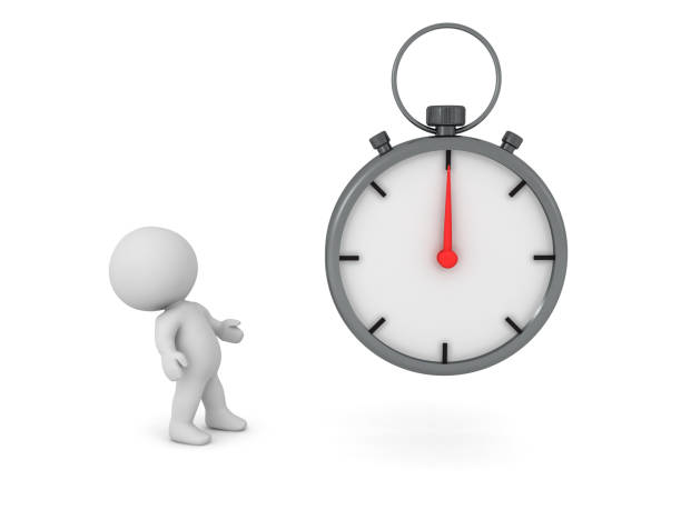 istock 3D Character looking up at stopwatch 1256345183
