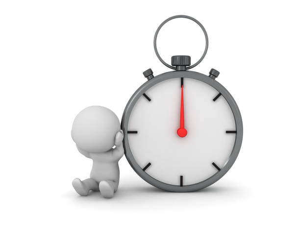 istock Stressesd 3D Character in front of stopwatch 1256345192