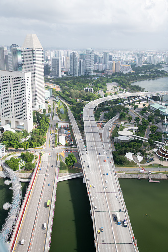 Architectonic connections, Roadways and bridges. Aerial View. Wonderful aerial view of Singapore Highway.