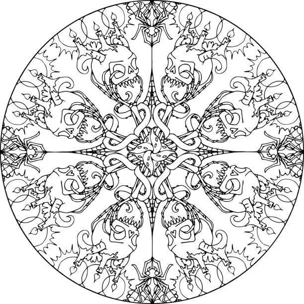 Vector illustration of Mandala Skull Candlestick Holder