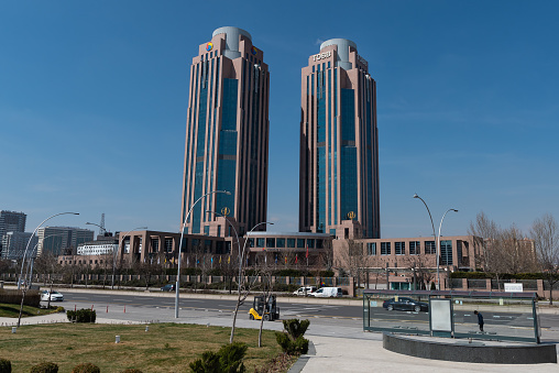 Ankara / Turkey - March 15, 2020: TOBB, The Union of Chambers and Commodity Exchanges of Turkey, Twin towers of TOBB