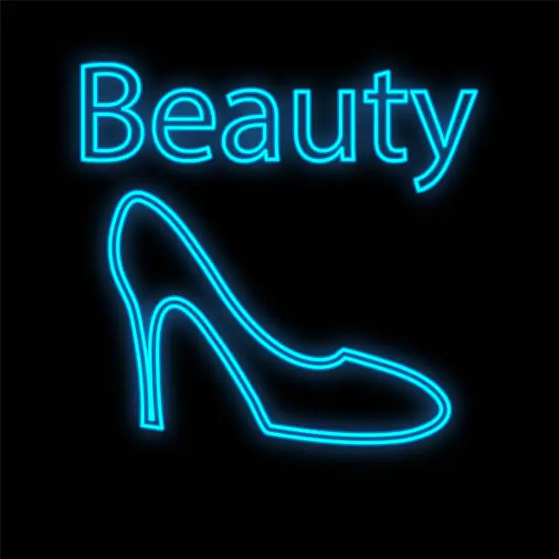 Vector illustration of Blue neon fashionable female shoe on a black background. shoes for women with high heels. image of a business and confident woman. Modern stylish shoes for girls. vector illustration