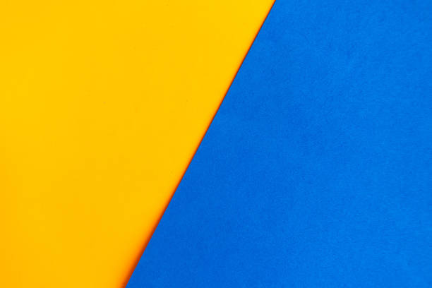 istock Orange and blue geometric background, minimal concept 1256355018