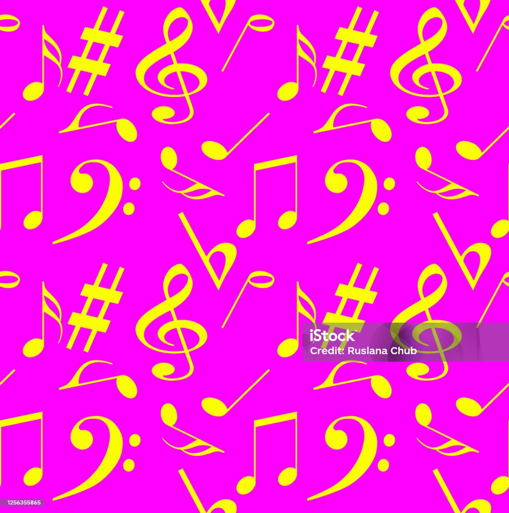 Yellow Music Notes Basic Yellow Musical Notes On A Purple Background Stock Illustration ...