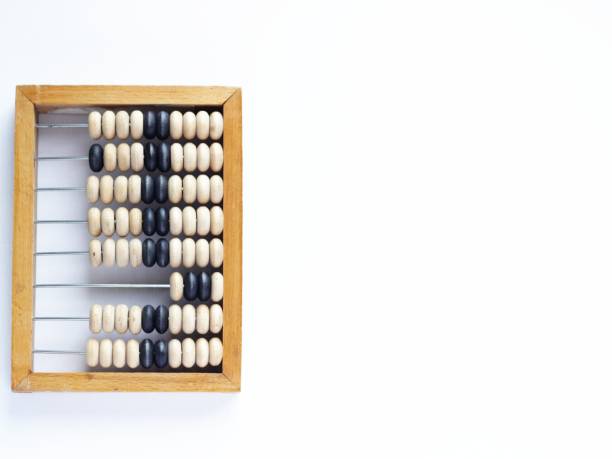 Old wooden abacus close up on white background