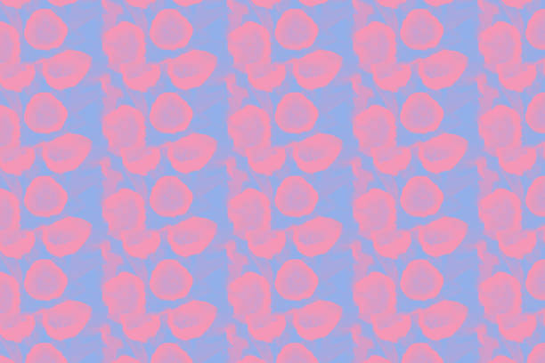istock Floral seamless background. Blue abstract background with bright pink flowers tulips pattern 1256361332