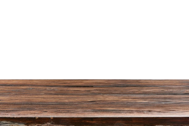 istock Natural aged oaken table on a white background for display or demonstration your products. 1256362682