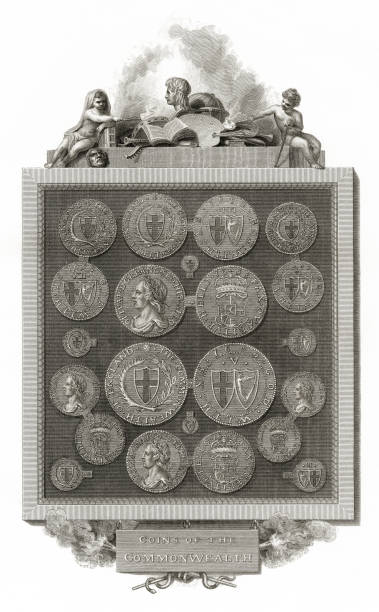 istock Vintage Ancient English Coins, English Victorian Engraving, 1806 1256366413