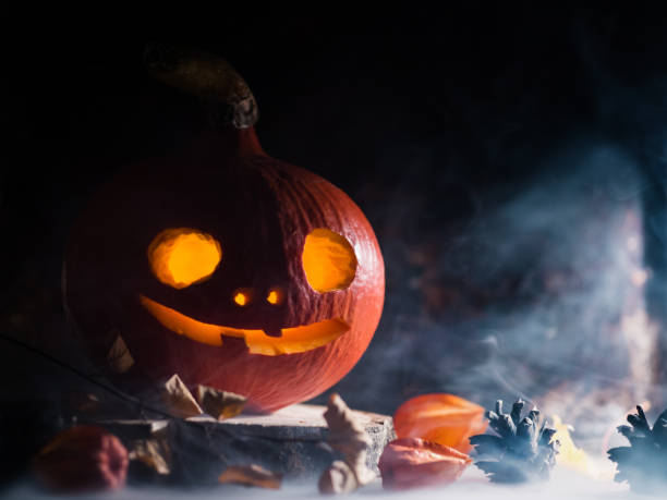istock Scary Pumpkin lantern on Halloween night 1256367017