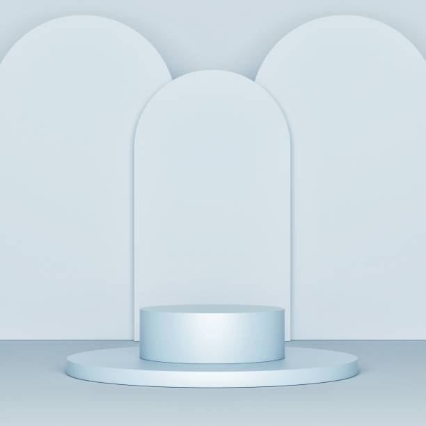 istock Mock up geometric blue podium for product presentation 1256369900